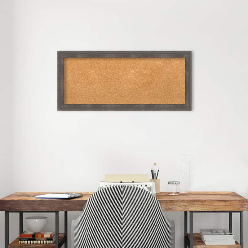 Pinstripe Lead Grey Wood Framed Natural Corkboard Bulletin Board