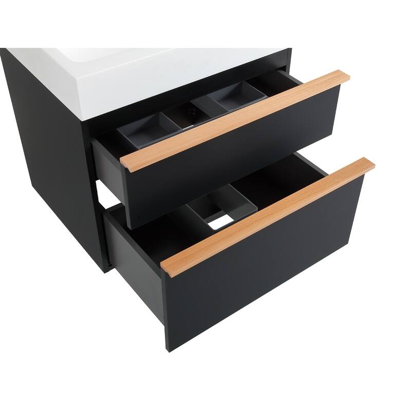24 Inch Wall Mounted Bathroom Vanity with Integrated Acrylic Sink, 2 Soft-Close Drawers, Pre-Assembled,Modern Floating Cabinet