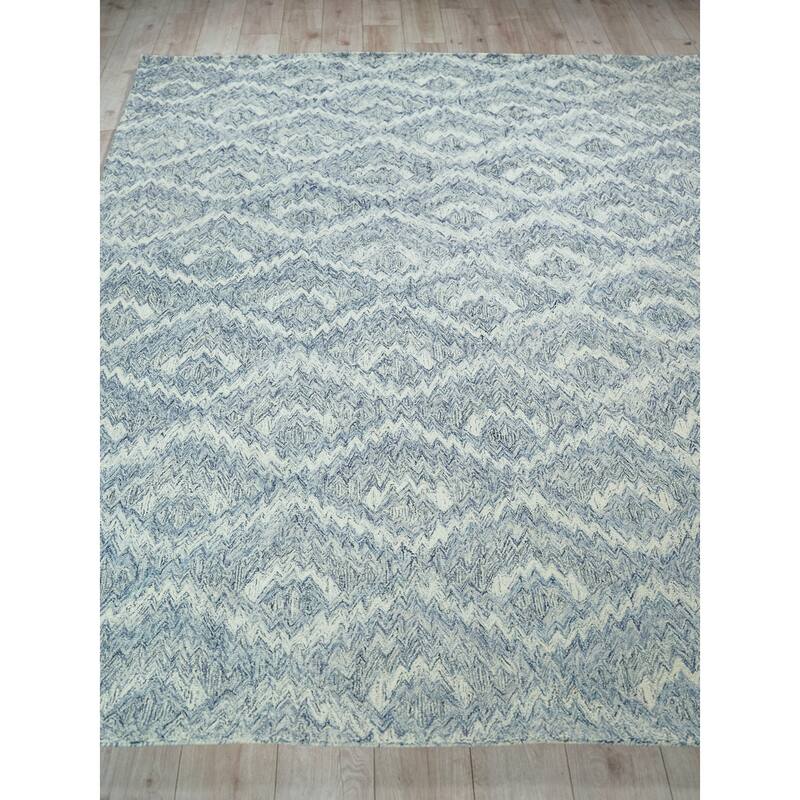 Bargello Light Blue New Zealand Wool hand-tufted Area Rug