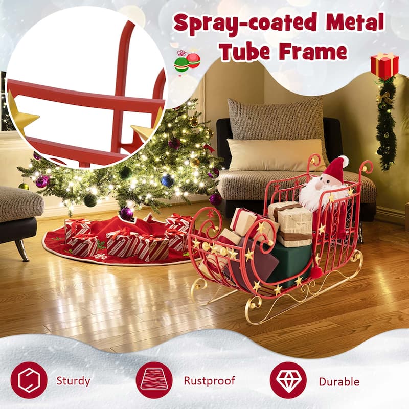 Costway Red Santa Sleigh with Large Cargo Area for Gifts Metal - See Details