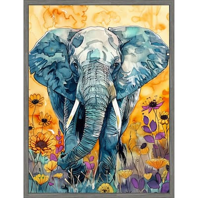 Elephant in Flowers by Justyna Jaszke Framed Canvas Wall Art