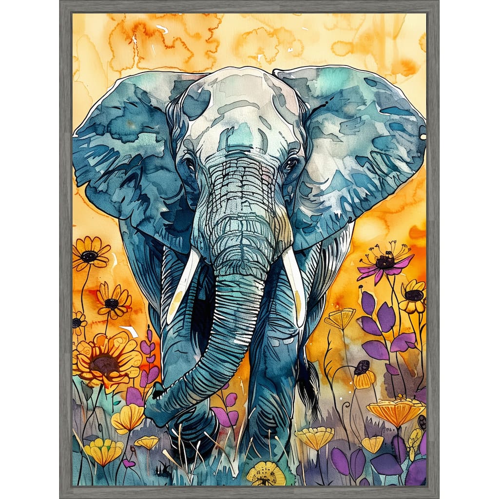 Elephant in Flowers by Justyna Jaszke Framed Canvas Wall Art