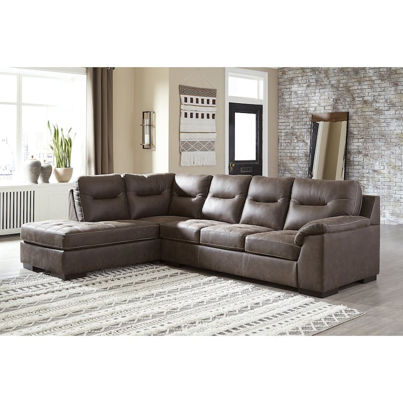 Signature Design by Ashley Maderla 2-Piece Sectional with Chaise - 124"W x 87"D x 38"H - Walnut - Left Facing