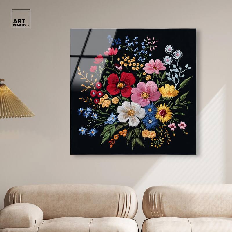Midnight Wildflower Weave Acrylic by Art Remedy, Ready to Hang