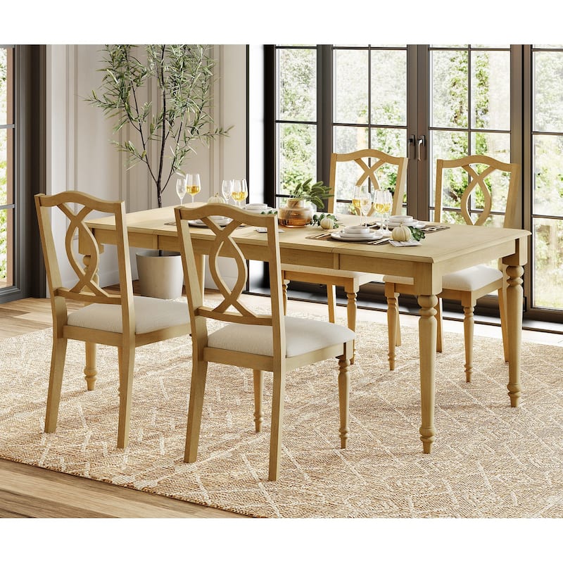 Farmhouse Dining Table Set, Wood Dining Table & Cross-Back Chairs, Oak