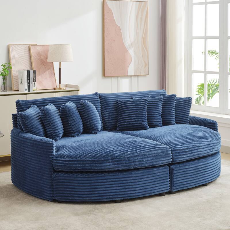 Oversized Fan-shaped Corduroy Couch, 2-piece Sectional Sofa with 4 & 8 Throw Pillows