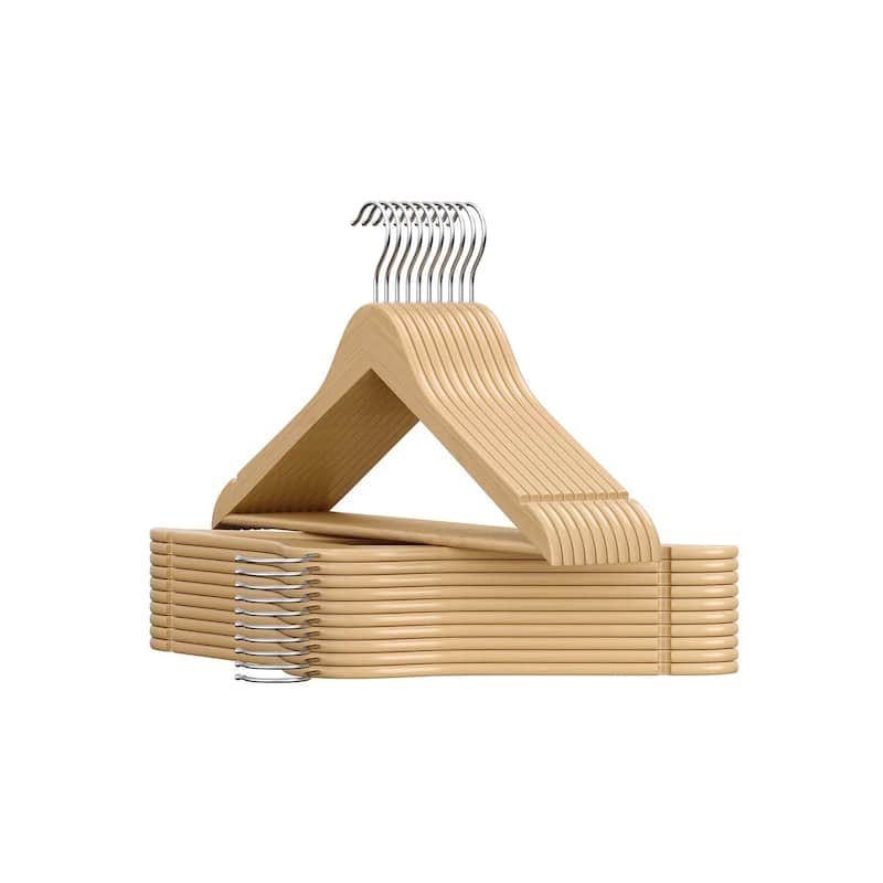 Birch Wood Hangers with Metal Hooks, Slim Design, and 360 Swivel - Natural Beige - 20 pc