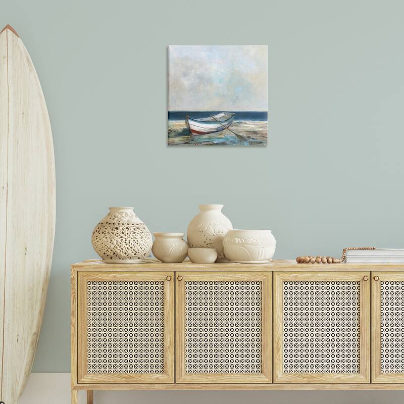 Stupell Boat & Oar on Shore Canvas Wall Art Design By Sally Swatland