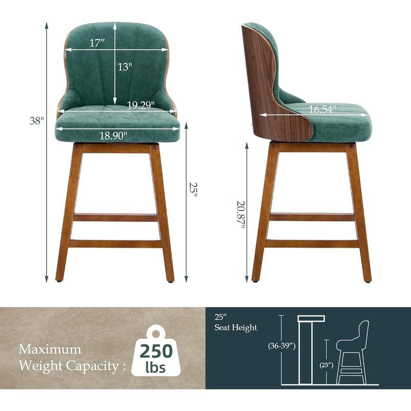 XINMICS 26 Inches Counter Height Bar Stools, Swivel PU Leather Bar Stools with Bentwood Backs, Set of 2/3 - N/A