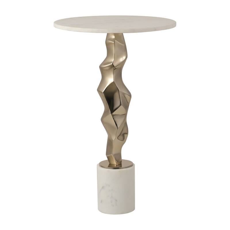 Sagebrook Home Luxurious 25" Aluminum & Marble Accent Table - 16" x 16" x 25" - Gold/ Metallic