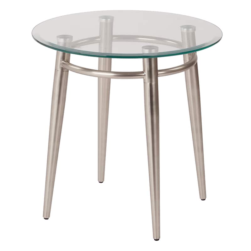 Mid Century Brooklyn Round Top Glass End Table - Silver - Glass