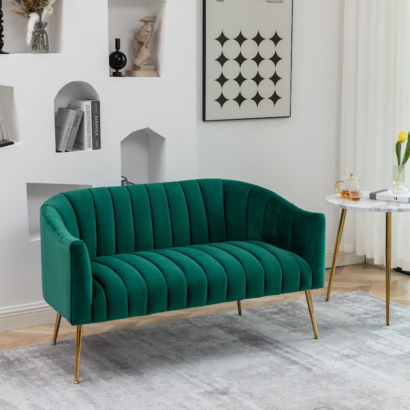 SEYNAR Modern Glam Comfy 50" Metal Legs Curved Sofa 2 Seaters Loveseat with Tufted Back