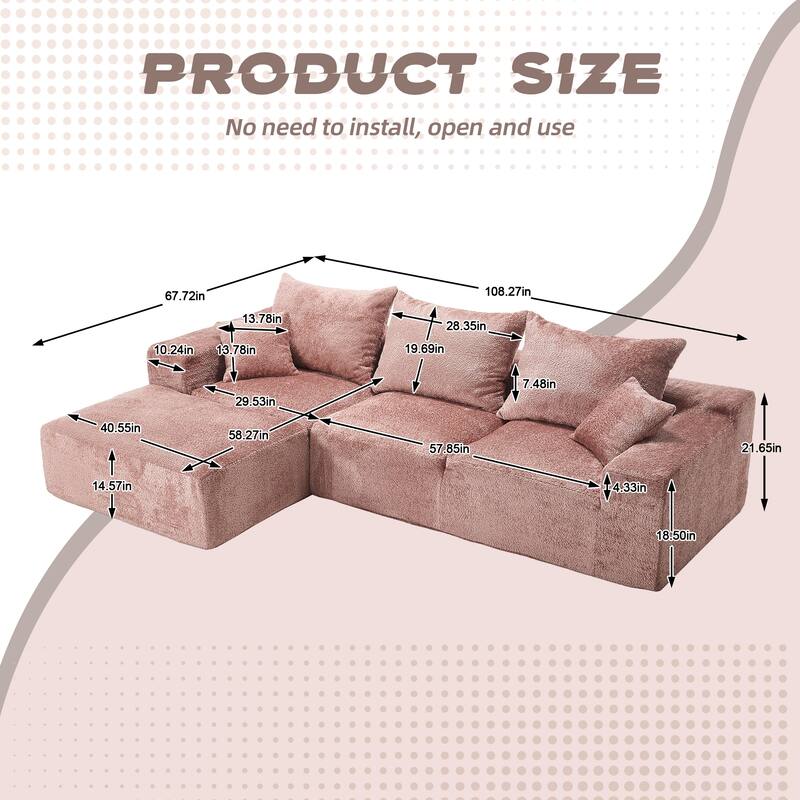 Floor Standing Chaise Lounge Couch L-shape Sectional Sofa with Ottoman