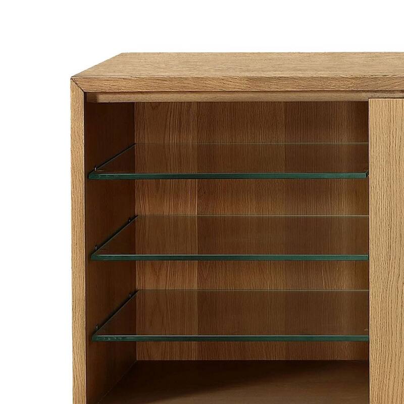74 Inch TV Media Entertainment Console, 2 Door Cabinet, 6 Shelves, Brown