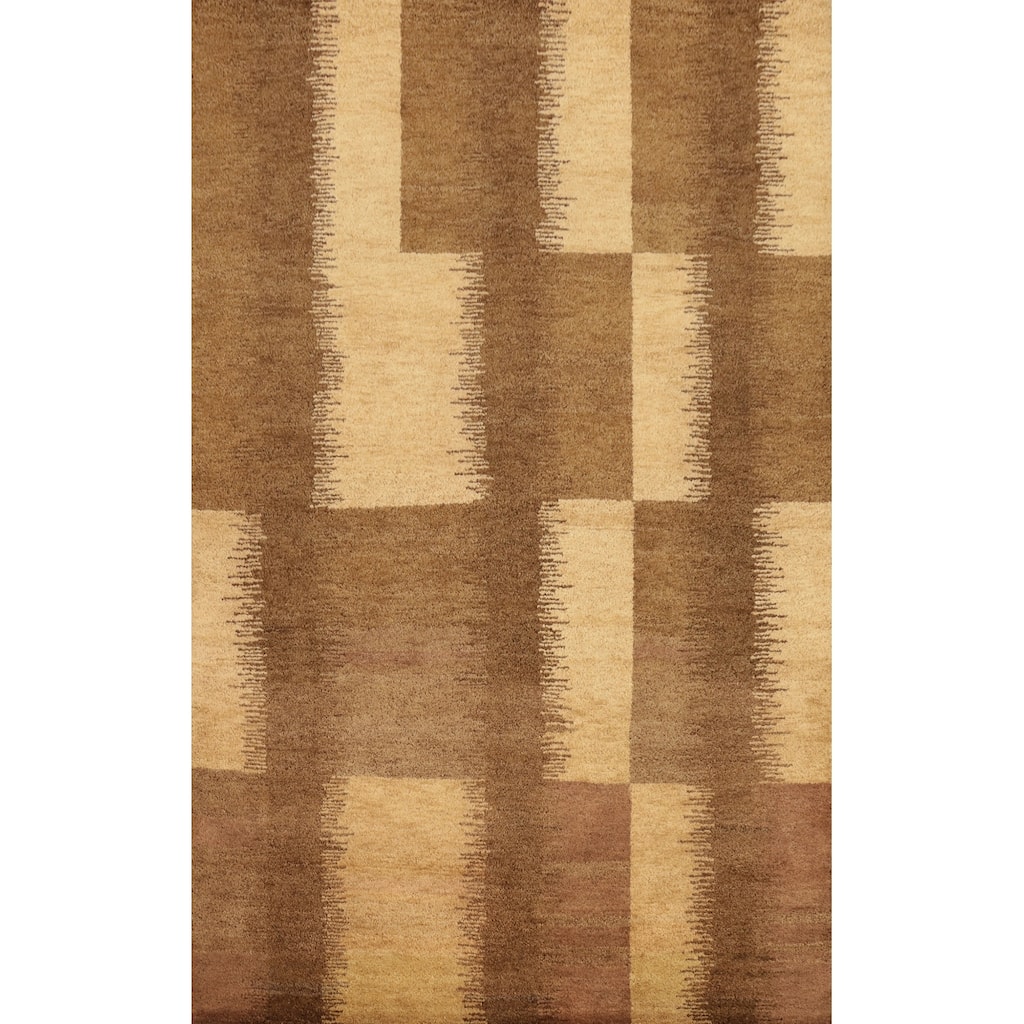 Hand Knotted Oriental 100% Wool Carpet Modern Geometric Brown Gabbeh Area Rug - 8' 1'' X 5' 8''
