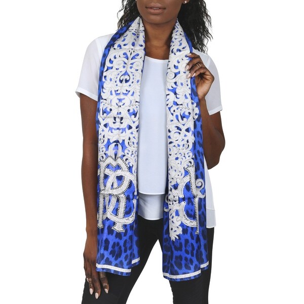 Roberto Cavalli C3802b670 320 Blue Animal Print Scarf 27 71 Roberto Cavalli C3802b670 320 Blue Animal Print Scarf 27 71