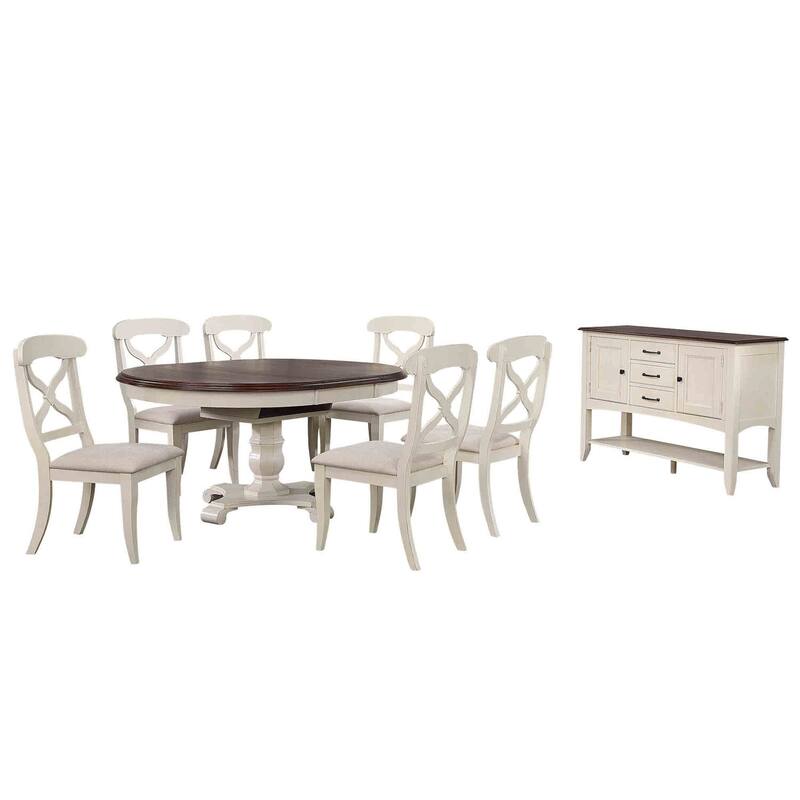 Extendable Dining Set - 8 Piece Round/Oval Table & Chairs - Art Deco Style