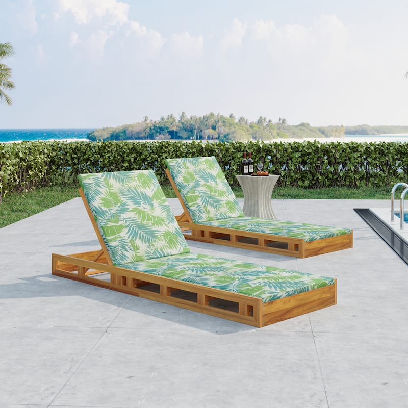 Christopher Knight Home - Leander Outdoor Acacia Wood Chaise Lounge Set - Teak+Leaf coconut+2 Piece