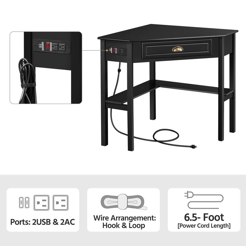 Yaheetech L Shaped Corner Computer Desk with Power Outlets