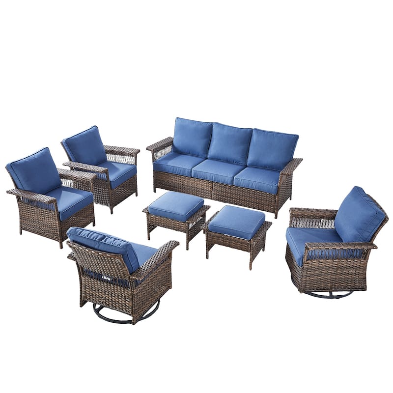 Pocassy Outdoor Swivel Chairs with Sofa Chair Ottoman and Table Set