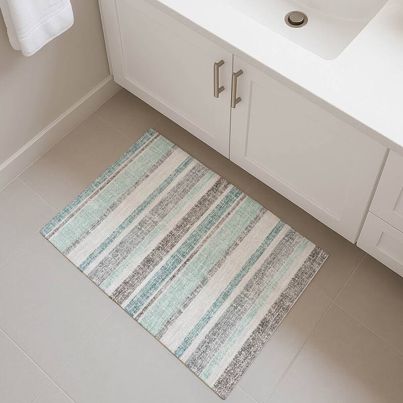 Premium Washable Super Soft Vintage Stripe Mayfield Rug - Teal - 1'8" x 2'6"