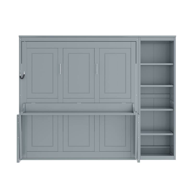 Murphy Bed Multifunctional & Space-Saving Folding Bed with a Desk and Side Storage Bookshelf No Box Spring Needed Suit AnyRoom