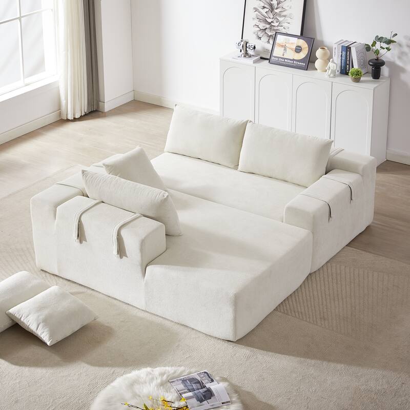 Corduroy Fabric 3-Seater Cloud Couch with 2 Movable Footrest,U Shaped Couch Set,Upholstered Deep Seat 2-Seat with 3 cushions