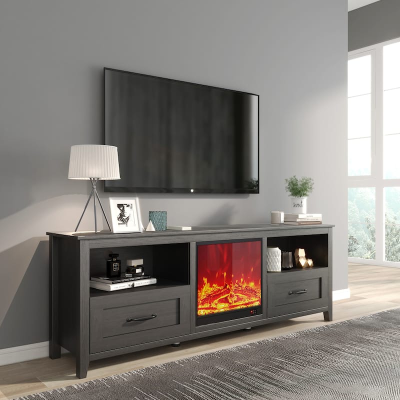 70" Modern Black TV Stands Console for 80-inch TV with Open Compartments