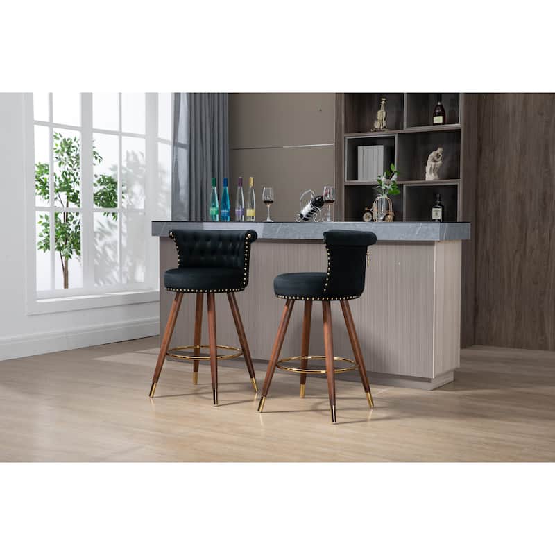 COOLMORE Vintage Upholstered Bar Stools with Backrest and Footrest, Fixed Height 360° Rotation for Kitchen, Dining, Home Bar