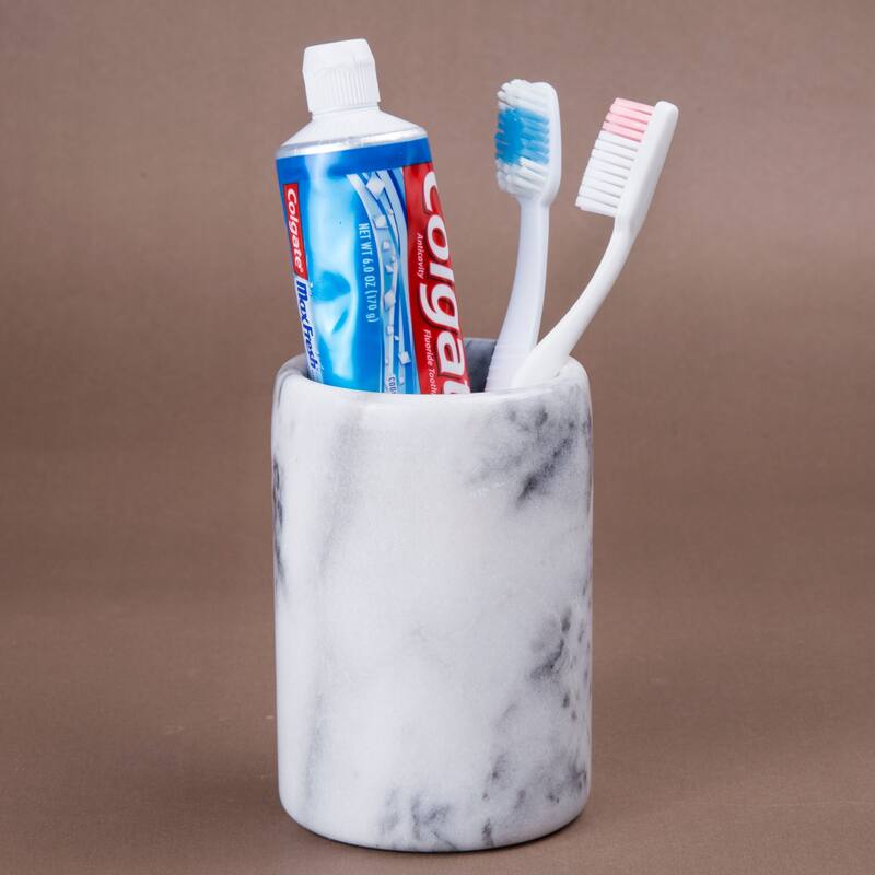 Creative Home Spa Collection White Marble Tumbler, Toothbrush Holder, Makeup Brush Organizer