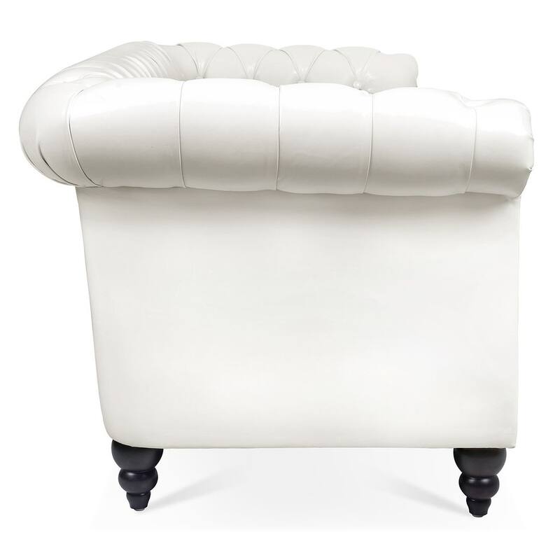 84.65" Chesterfield Tufted Faux Leather Sofa with Rolled Arms
