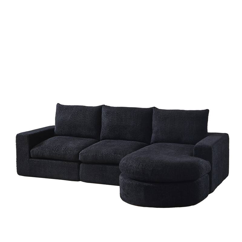 Curved Sectional Sofa with L-Shape Chaise, Chenille Upholstered Boneless Cloud Sofa, Modular 4 Seat Corner Sofa with Cushions