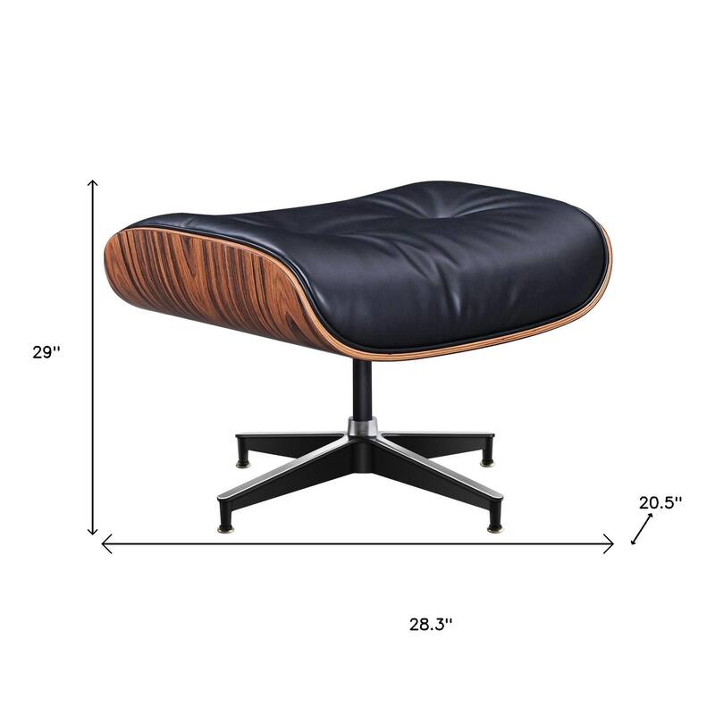 HomeRoots 28" Black and Rosewood Tufted Genuine Leather Lounge Chair With Ottoman - 28.30 in. x 29.00 in. x 20.50 in.