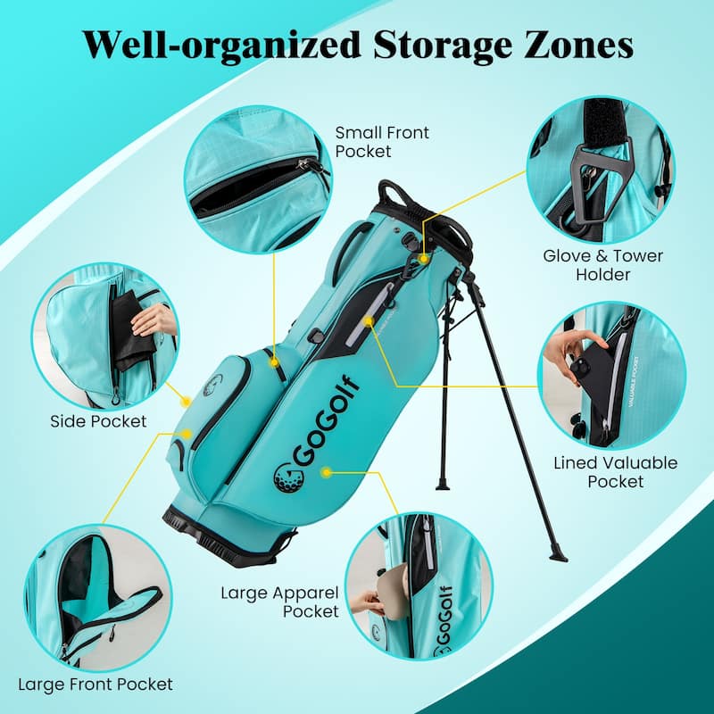 Gymax 8-Way Golf Stand Bag w/ 5 Pockets Lightweight Portable Golf Club