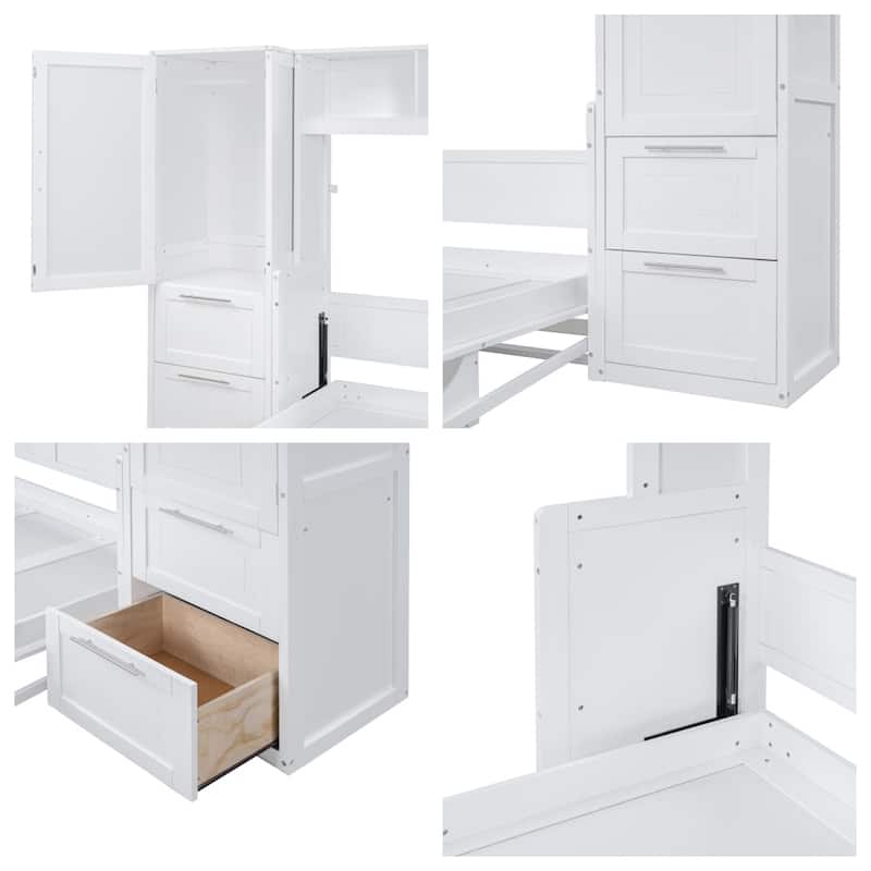 Queen Size Murphy Bed Wall Bed with Closet and Drawers