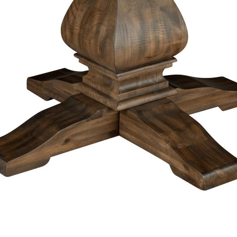 60 Inch Round Dining Table, Carved Pedestal Base, Reclaimed Walnut Brown