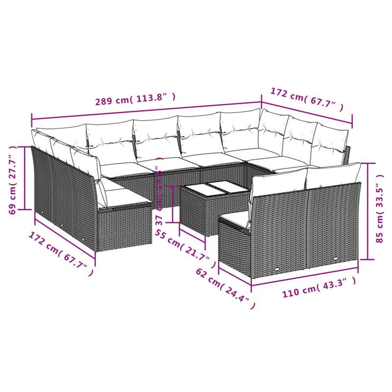 vidaXL 11 Piece Patio Sofa Set with Cushions Black Poly Rattan