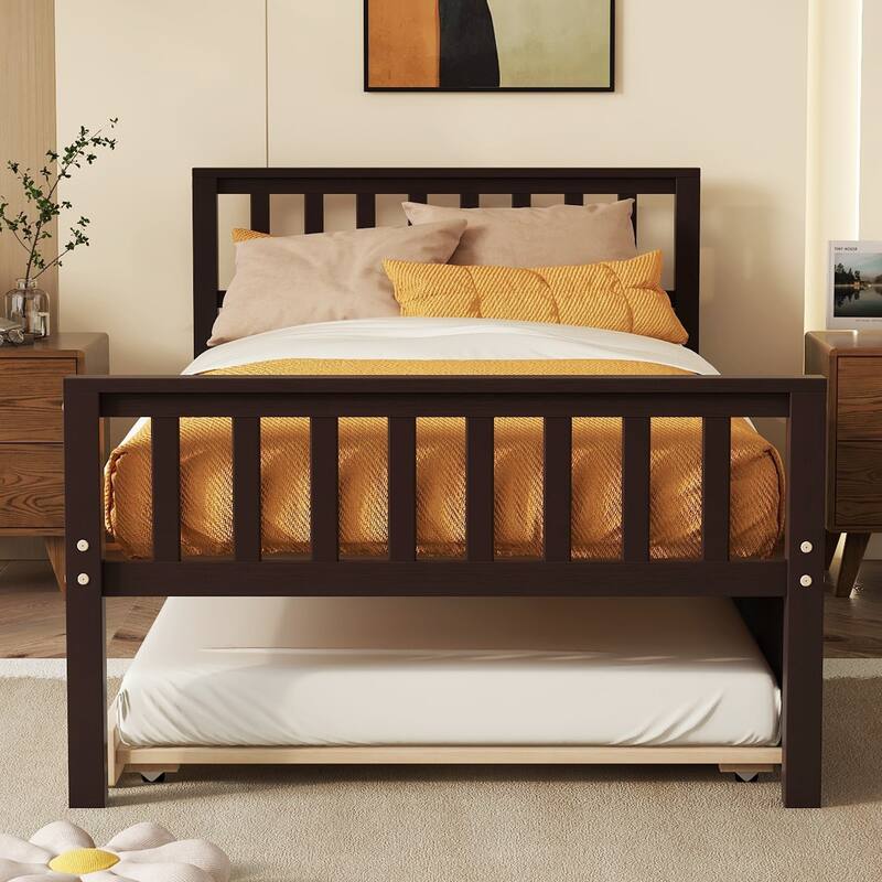 Twin Pine Platform Bed with Trundle, Headboard & Footboard