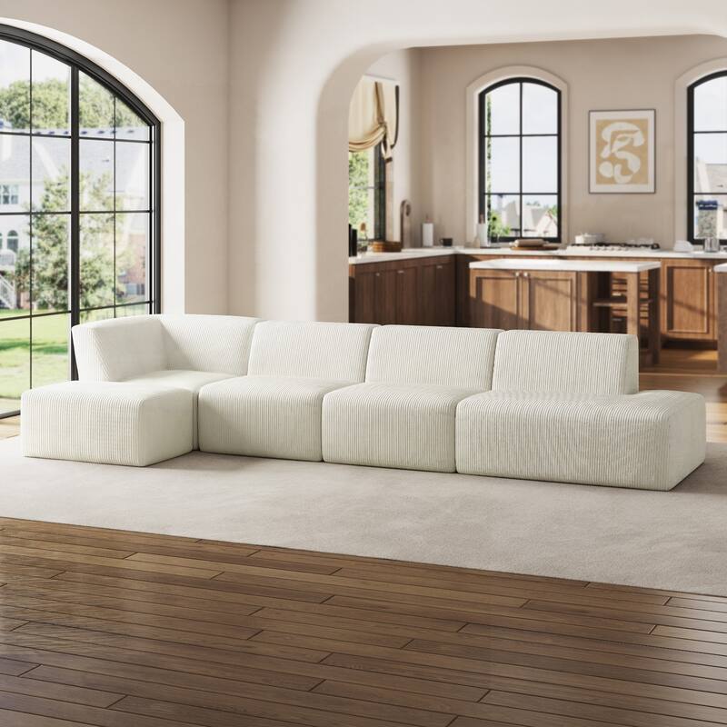 Corduroy Fully Sponge Molded Modular Sectional Sofa with Ottoman