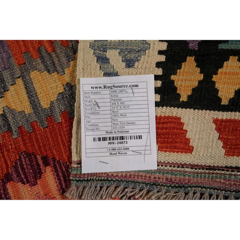 Southwestern Style Kilim Oriental Large Rug Flatweave Wool Carpet - 10'0"x 14'9"