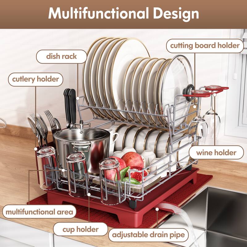 JASIWAY 2 Tier Kitchen Stainless Steel Dish Rack