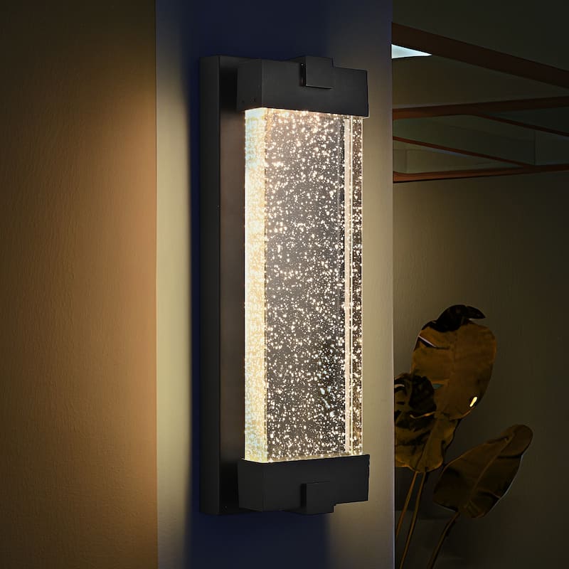 19"H Outdoor Aluminum Weatherproof Wall Sconce w/ Bubble Crystal Glass