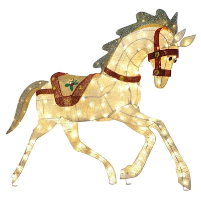 Puleo International 42" Pre-Lit Outdoor Horse Christmas Decor with 160 Warm White Twinkling LED Lights