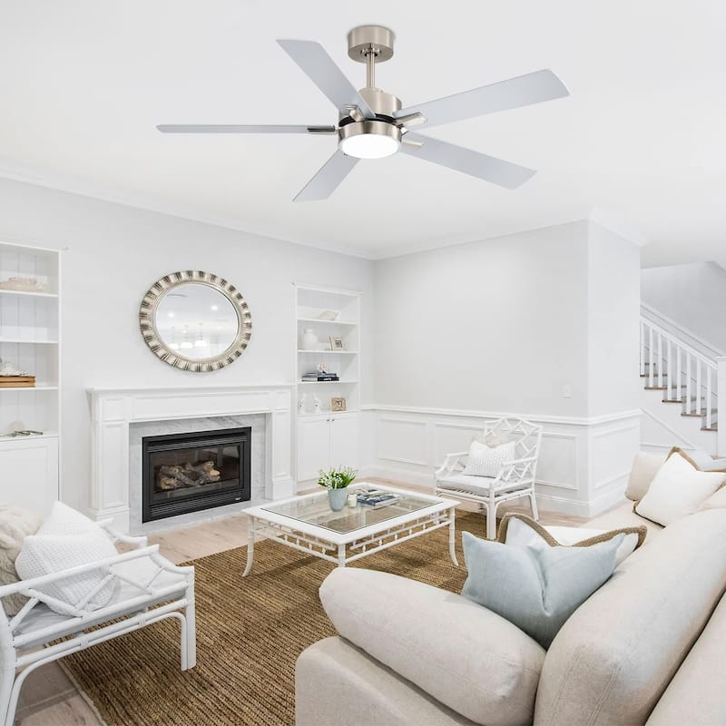 52 inch 5 Blade LED Ceiling Fan with Remote and Light Kit - Satin Nickel - Remote
