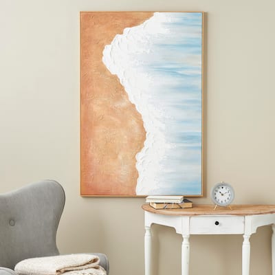 Blue Canvas Abstract Ocean Wave Landscape Framed Wall Art