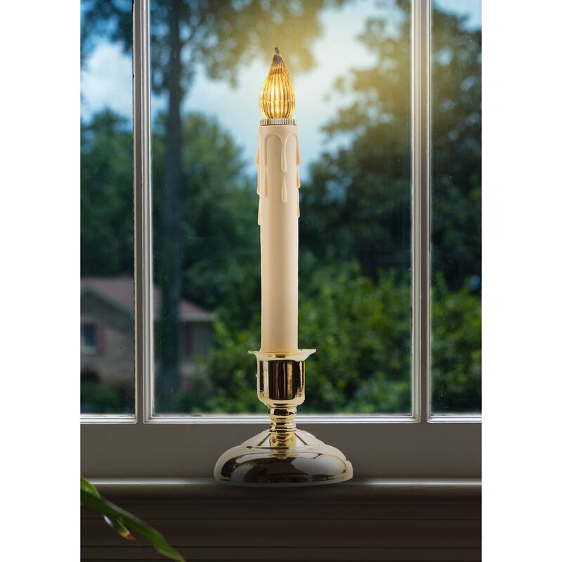 LED Window Candles with Timer - 9" - Beige and Brass Finish - Set of 4 -
