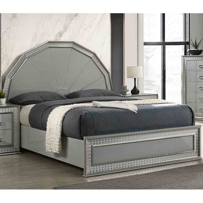 Glam Metallic Gray Finish LED Bed 1pc Platform