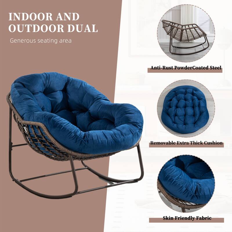Outdoor rattan rocking chair, padded penguin rocking chair,lounge chair Outdoor for Front Porch,Living Room,Patio,Garden