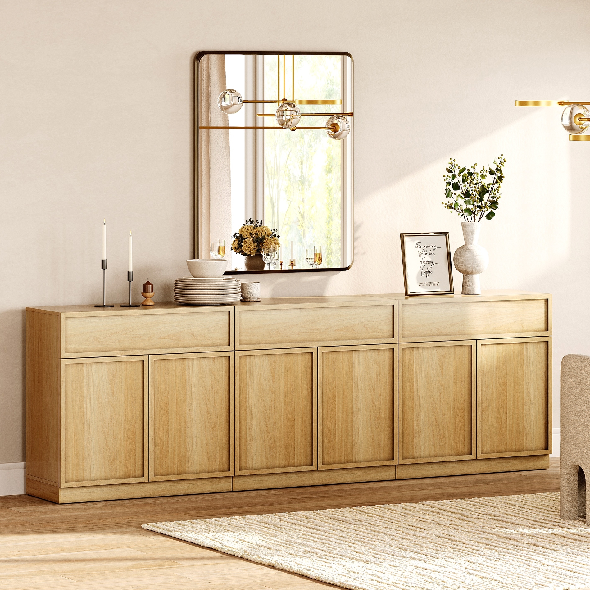 WAMPAT Modern Sideboard Buffet Cabinet with 2 Doors and Drawer, Coffee Bar Storage Cabinet with Adjustable Shelf for Kitchen