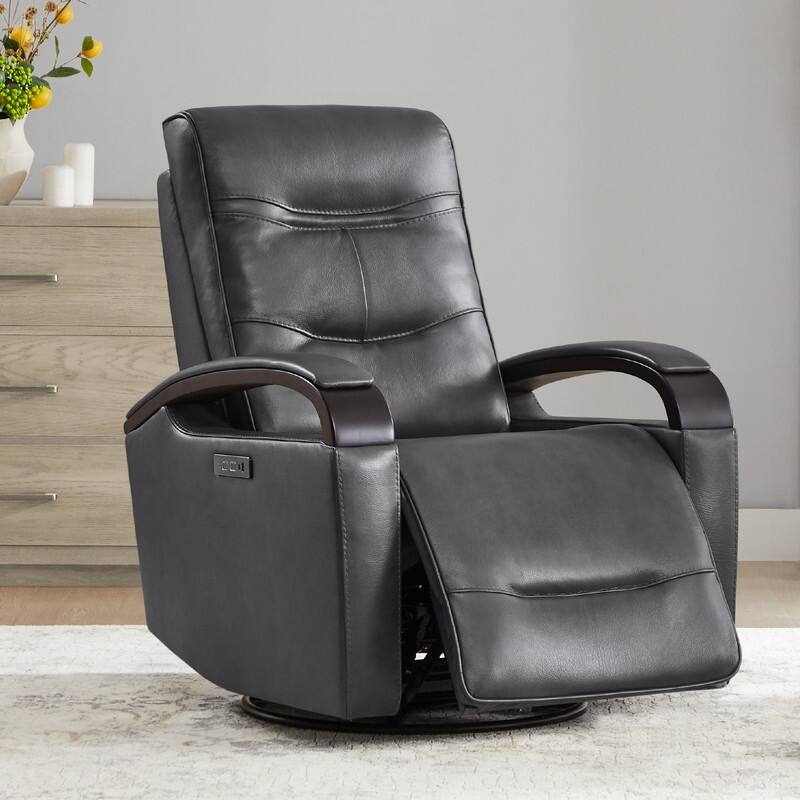 Spruce & Spring Regan Leather Power Recliner Swivel Glider Rocker with Power Headrest